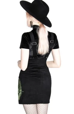 Restyle FERN SUEDE DRESS Black suspender dress with fern leaf