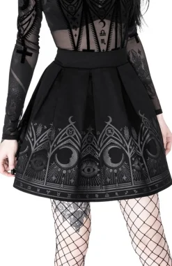 Restyle FORTUNE TELLER SKIRT, black gothic pleated short skirt with moon print