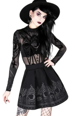 Restyle FORTUNE TELLER SKIRT, black gothic pleated short skirt with moon print