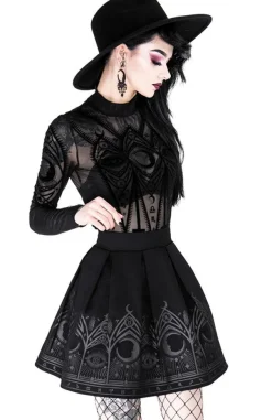 Restyle FORTUNE TELLER SKIRT, black gothic pleated short skirt with moon print