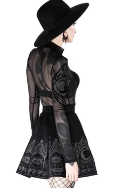 Restyle FORTUNE TELLER SKIRT, black gothic pleated short skirt with moon print