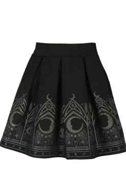 Restyle FORTUNE TELLER SKIRT, black gothic pleated short skirt with moon print