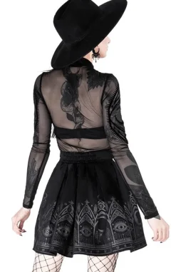 Restyle FORTUNE TELLER SKIRT, black gothic pleated short skirt with moon print