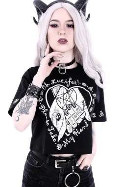 Restyle Gothic blouse, occult t-shirt Crop Top "OH LUCIFER"