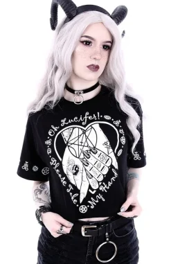 Restyle Gothic blouse, occult t-shirt Crop Top "OH LUCIFER"