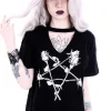Restyle Gothic blouse, witchy V-neck with choker "ROSE PENTAGRAM"