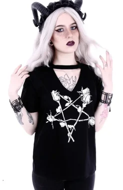 Restyle Gothic blouse, witchy V-neck with choker 