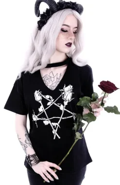 Restyle Gothic blouse, witchy V-neck with choker 