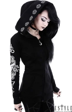 Restyle Gothic Blouse with oversized hood, ram skull and pentagram "RITUAL HOODIE"