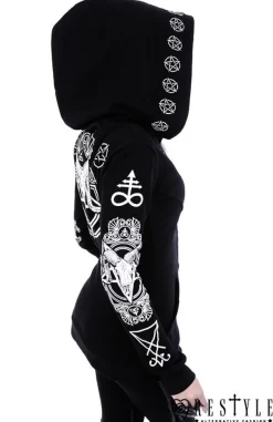 Restyle Gothic Blouse with oversized hood, ram skull and pentagram 