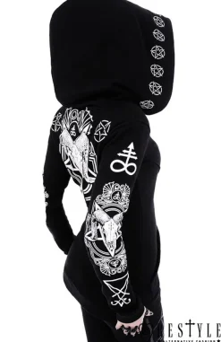 Restyle Gothic Blouse with oversized hood, ram skull and pentagram 