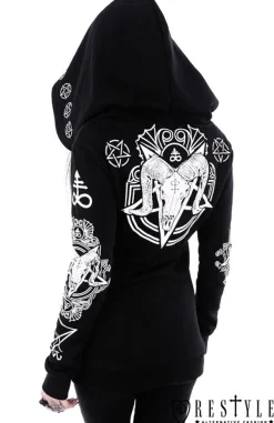 Restyle Gothic Blouse with oversized hood, ram skull and pentagram 