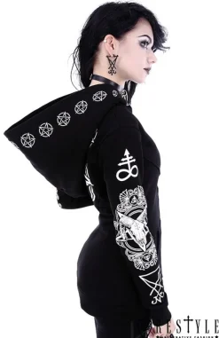 Restyle Gothic Blouse with oversized hood, ram skull and pentagram 