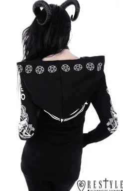 Restyle Gothic Blouse with oversized hood, ram skull and pentagram 