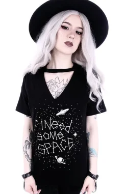 Restyle Gothic blouse with star constellation V-neck with choker 