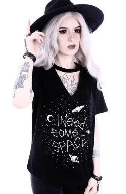 Restyle Gothic blouse with star constellation V-neck with choker 