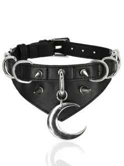Restyle Gothic choker MOON AND D-RING COLLAR