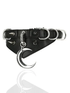 Restyle Gothic choker MOON AND D-RING COLLAR