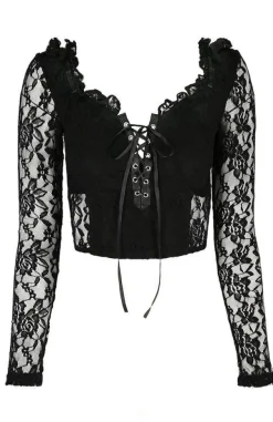 Restyle Gothic Cropped Lace Top with sweetheart neckline