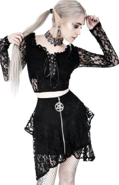 Restyle Gothic Cropped Lace Top with sweetheart neckline