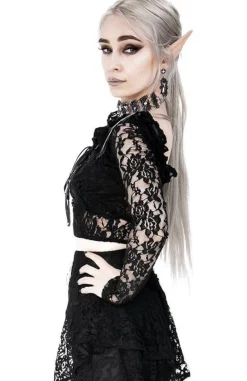 Restyle Gothic Cropped Lace Top with sweetheart neckline