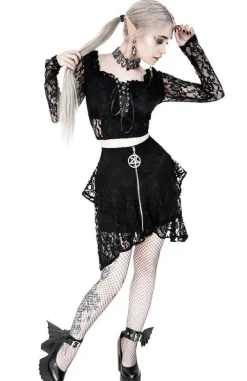 Restyle Gothic Cropped Lace Top with sweetheart neckline