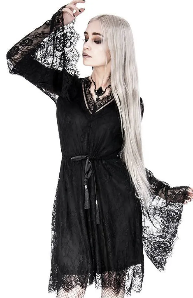 Restyle Gothic Eyelash Lace Dress Black