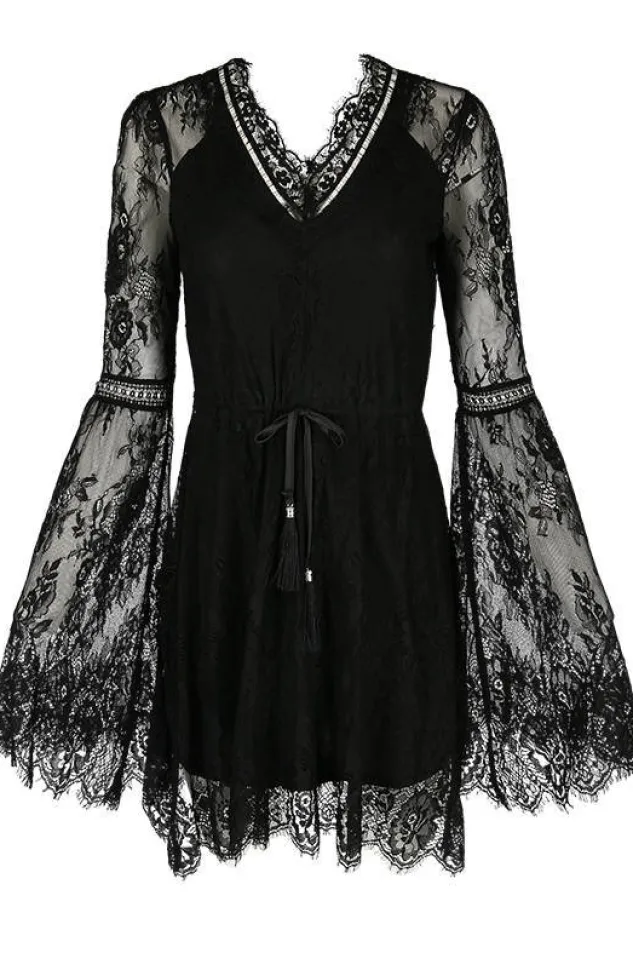 Restyle Gothic Eyelash Lace Dress Black