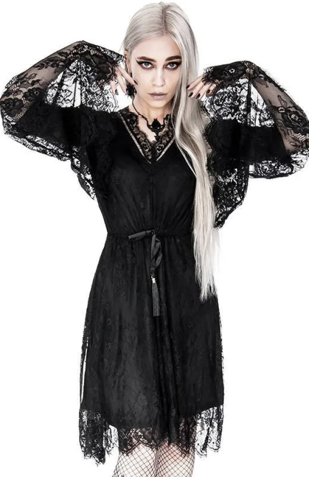 Restyle Gothic Eyelash Lace Dress Black