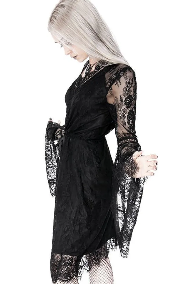 Restyle Gothic Eyelash Lace Dress Black