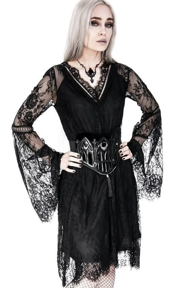 Restyle Gothic Eyelash Lace Dress Black