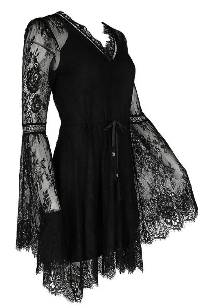 Restyle Gothic Eyelash Lace Dress Black