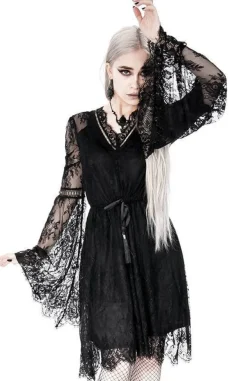 Restyle Gothic Eyelash Lace Dress Black