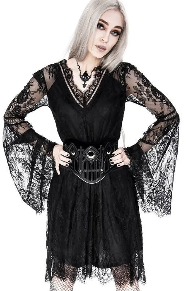 Restyle Gothic Eyelash Lace Dress Black