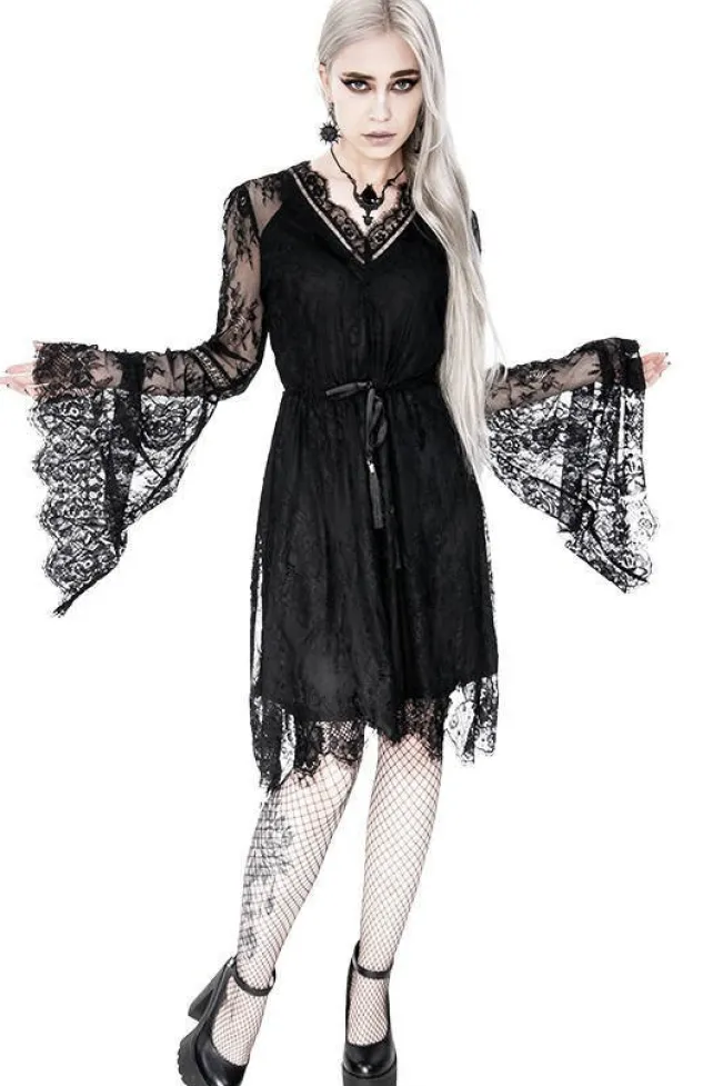 Restyle Gothic Eyelash Lace Dress Black