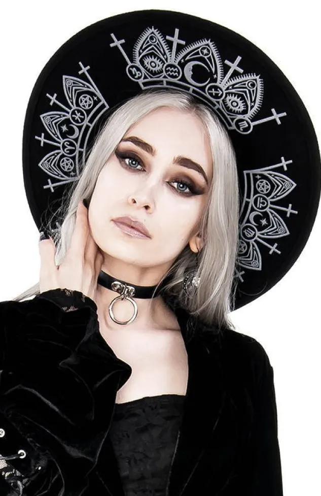 Restyle Gothic Fortune Teller Hat with wide brim, wool