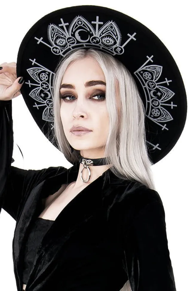 Restyle Gothic Fortune Teller Hat with wide brim, wool