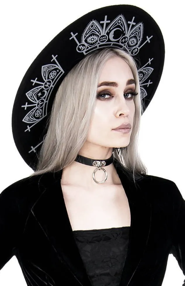 Restyle Gothic Fortune Teller Hat with wide brim, wool