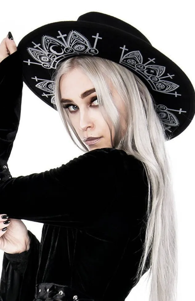 Restyle Gothic Fortune Teller Hat with wide brim, wool