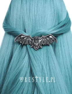 Restyle Gothic hair barrette crescent bat, occult jewellery "LACE BAT SILVER HAIRCLIP"