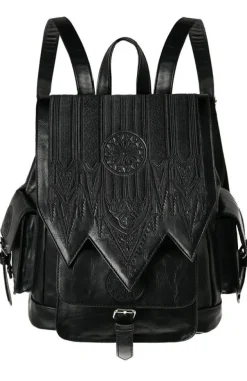 Restyle Gothic Rosette Backpack with pockets Inverted Cathedral embroidery