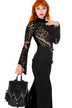 Restyle Gothic Rosette Backpack with pockets Inverted Cathedral embroidery