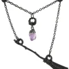 Restyle Gothic Witch Black Broomstick Necklace with purple crystal