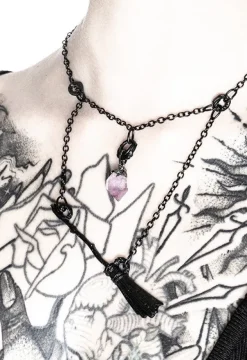 Restyle Gothic Witch Black Broomstick Necklace with purple crystal