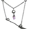 Restyle Gothic Witch Broomstick Silver Necklace with purple crystal