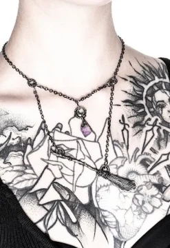 Restyle Gothic Witch Broomstick Silver Necklace with purple crystal