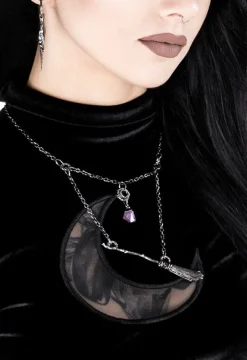 Restyle Gothic Witch Broomstick Silver Necklace with purple crystal