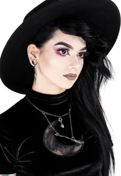 Restyle Gothic Witch Broomstick Silver Necklace with purple crystal