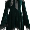 Restyle GREEN GAYA DRESS Velvet tunic with bow and side pockets