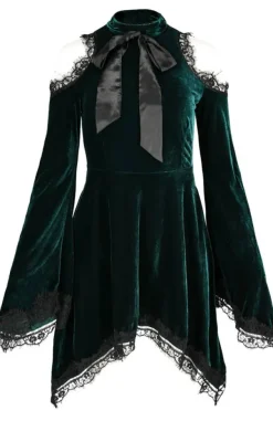 Restyle GREEN GAYA DRESS Velvet tunic with bow and side pockets